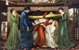 Dante Alighieri conoce a Beatrice, hacia 1900 (tarjeta postal) de Dante Gabriel (after) Rossetti