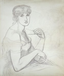Una mujer sentada sosteniendo un collar, a la derecha otra figura femenina de Dante Gabriel Charles Rossetti