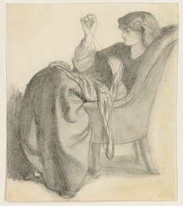 Láquesis: Estudio de Jane Morris Sentada en una Silla Cosiendo de Dante Gabriel Charles Rossetti