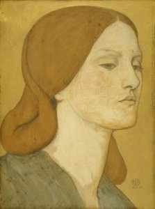 Cabeza de una chica con vestido verde (Elizabeth Siddal), 1850-65 de Dante Gabriel Charles Rossetti