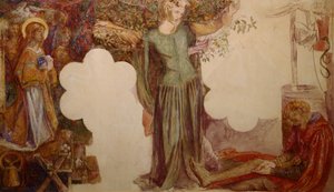 Sir Lancelot impedido, por su pecado, de entrar en la Capilla del Santo Grial de Dante Gabriel Charles Rossetti