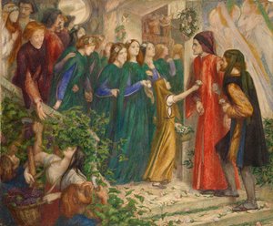 Beatriz en un banquete de bodas negando su saludo a Dante, 1851-1855 de Dante Gabriel Rossetti