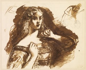 Dibujo de medio cuerpo de una mujer joven de Dante Gabriel Rossetti