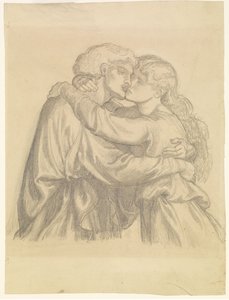 La Beata Damozel - Estudio de dos Amantes abrazados de Dante Gabriel Rossetti