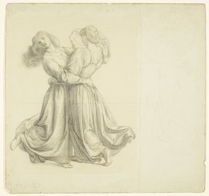 The Bower Meadow - Estudio de drapeado para el baile de las Dos Niñas de Dante Gabriel Rossetti