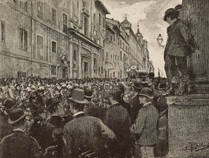 Funeral de Agostino Bertani (1812-1886), patriota y político italiano, Roma, Italia, dibujo de Dante Paolocci, grabado de L