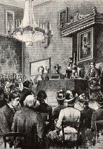 Elección de Regentes en la República de San Marino, grabado a partir de un dibujo de Dante Paolocci, de L