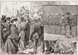 Funeral del almirante Luigi Buglione di Monale (1821-1884), Roma, Italia, grabado a partir de un dibujo de Dante Paolocci, de L