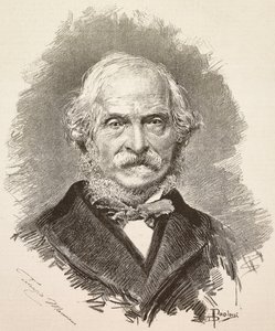 Retrato de Terenzio Mamiani (1799-1885), político y escritor italiano, grabado a partir de un dibujo de Dante Paolocci y una fotografía de Della Valle, de L