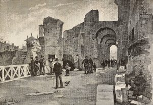 Paseo público (Summa Nova Via) en el Palazzo dei Cesari, Roma, Italia, grabado a partir de un dibujo de Dante Paolocci, de L
