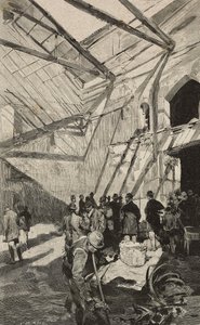 Restos del Teatro Israelita tras el incendio de 1893, Roma, Italia, grabado según dibujo de Dante Paolocci, de L