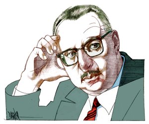 Giorgio Manganelli, 2021 (dibujo digital a lápiz de color) de Dariush Radpour