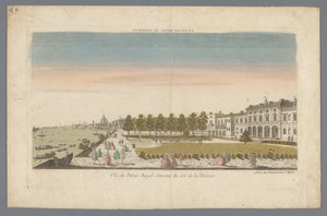Vista de Somerset House desde la orilla del Támesis con Londres al fondo
Le Palais Royal de Somerset / Vue du Palais Royal Somerset du côté de la Thamise (título en el objeto)