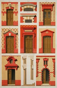Diseños para proyecciones y frontones en ladrillo, ilustración de 