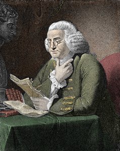 Retrato de Benjamin Franklin (1706-1790), filósofo, físico y embajador estadounidense. Grabado después de una pintura de David Martin.