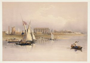 Egipto, ruinas de Luxor desde el río Nilo, grabado basado en un dibujo de David Roberts de David (after) Roberts