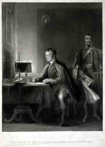 El Duque de Wellington Escribiendo sus Despachos, grabado por William Greatbach de David (after) Wilkie