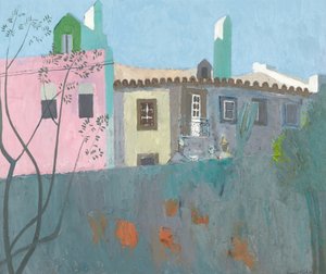 Conversación en un pueblo portugués, c.1961-67 (óleo sobre tabla)