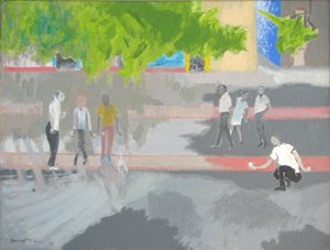 Jugando a la petanca en St Jean, 2008 (óleo sobre lienzo) de David Alan Redpath Michie