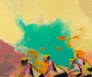 Los ciclistas, c.1997-98 (óleo sobre lienzo) de David Alan Redpath Michie