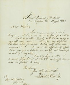 Carta firmada por David Allan, Jr., Cuartel General 29th M.V.I., cerca de Kingston, Ga., a su madre Sra. M.A. Allan, St. Louis, Mo., 20 de mayo de 1864 de David Allan