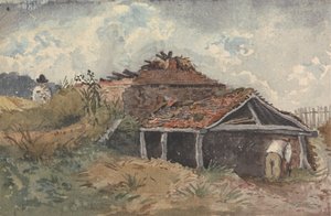 Paisaje con dos figuras junto a un edificio antiguo de David Charles Read