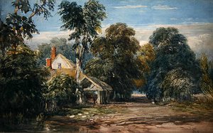 Una Cabaña y un Establo en el Borde de un Bosque de David Cox