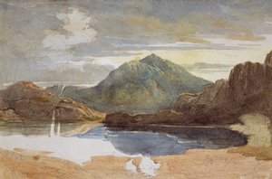 Un lago en el norte de Gales, Snowdon en la distancia de David Cox