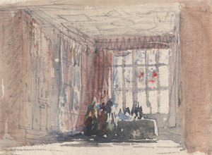 Una habitación Tudor con figuras, posiblemente Hardwick Hall o Haddon Hall de David Cox