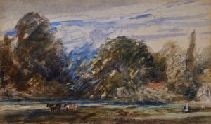 Paisaje con vacas y figura de David Cox