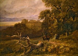 Viajeros cerca del castillo de Hardwicke de David Cox