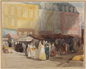 Un mercado francés, posiblemente Boulogne de David Cox the elder