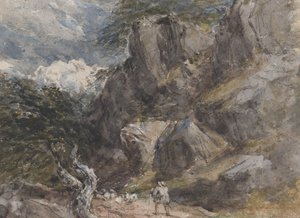 Conduciendo ovejas en un paisaje rocoso de David Cox the elder