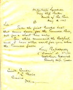 Carta de David D. Porter, U. S. S. Benton, boca del Río Rojo, a Seth Ledyard Phelps, Cairo, Illinois, 12 de mayo de 1863 de David D. Porter