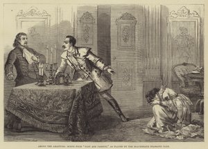 Entre los aficionados, escena de Trama y Pasión, interpretada por el Club Dramático de Blackheath de David Henry Friston