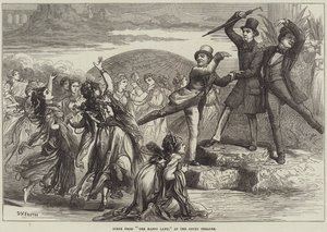 Escena de La Tierra Feliz, en el Teatro de la Corte
