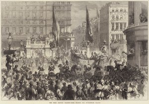 El Shah saliendo de la estación de Charing-Cross hacia el Palacio de Buckingham