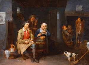 El interior de una posada con campesinos fumando, 1647 de David III Ryckaert