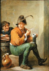 Un campesino con una jarra de gres y una pipa de arcilla de David III Teniers