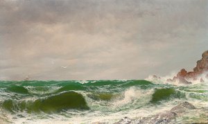 Olas rompiendo en una costa rocosa, 1885