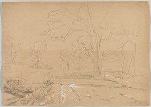 Paisaje con hombre pescando, Conway, New Hampshire, 1851 de David Johnson