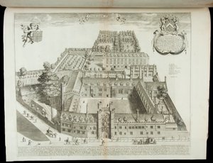 Vista del Colegio de Cristo, Cambridge, 1690 de David Loggan