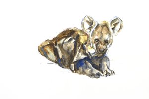 Cachorro de hiena, 2020 (acuarela, crayón y gouache sobre papel) de David Mayer