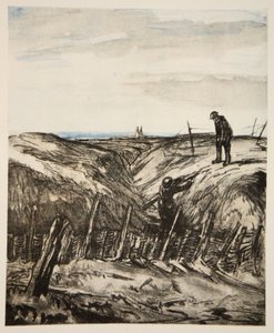 Una trinchera en ruinas, ilustración de "The Western Front", pub. by Country Life Ltd de David Muirhead Bone