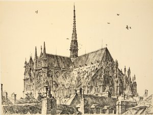 Catedral de Amiens, ilustración de "The Western Front", pub. by Country Life Ltd de David Muirhead Bone