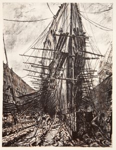 HMS Lion en dique seco, ilustración de "The Western Front", pub. by Country Life Ltd de David Muirhead Bone