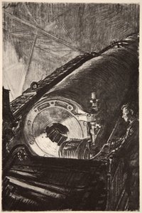 Trabajo nocturno en la culata de un gran cañón, ilustración de 