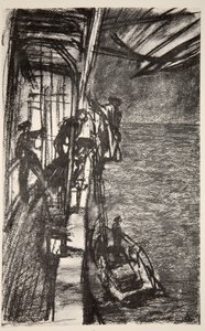 Off Havre: llevando al piloto a bordo de un barco hospital, ilustración de 