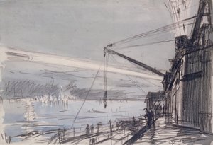 Searchlight at Scapa Flow (acuarela sobre papel) de David Muirhead Bone