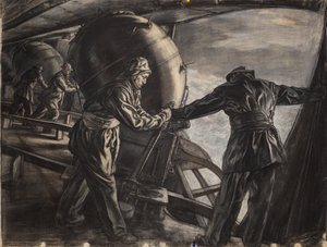 Study for Winter Mine-Laying off Iceland, c.1942 (carboncillo y tiza de color sobre papel)